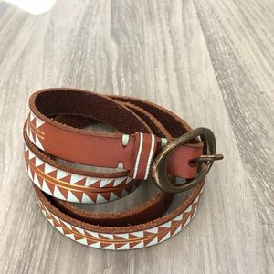 J. Crew Boho Turquoise Patterned Leather Belt Sm